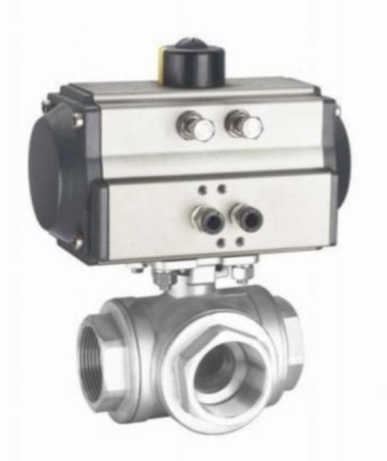 PNEUMATIC THREE WAY THREADED BALL VALVE