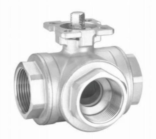 THREE WAY HIGH PLATFORM THREADED BALL VALVE