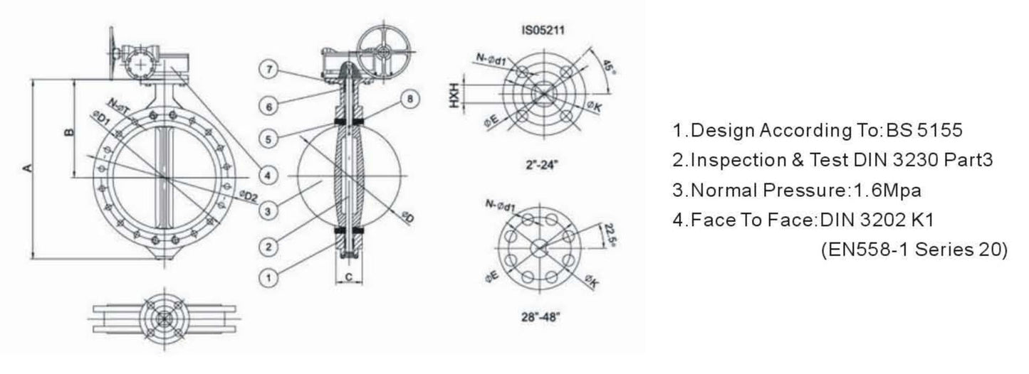 U-SECTION FLANGED WAFER BUTTERFLY VALVE PN16 CLASS125-150