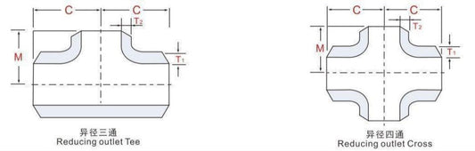 BUTT-WELDING REDUCING OUTLET TEES AND REDUCING OUTLET CROSSES