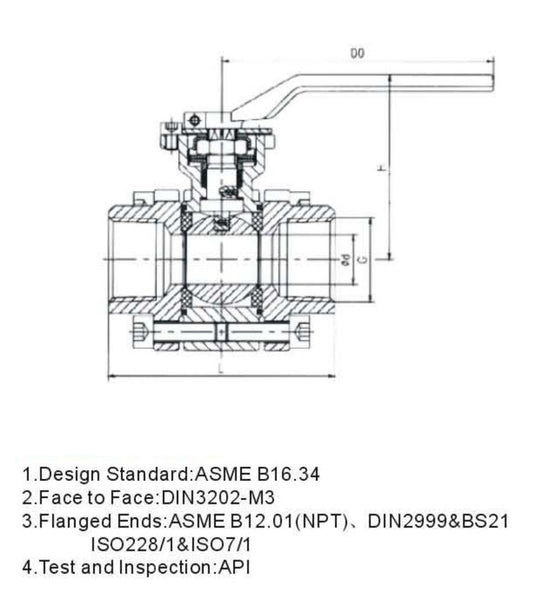 3PC TYPE BALL VALVE WITH INTERNAL THREAD