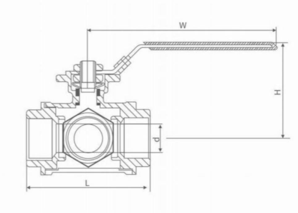 THREE WAY INTERNAL THREAD MANUAL BALL VALVE