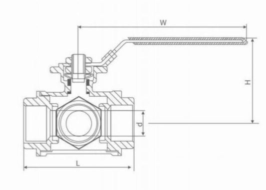 THREE WAY INTERNAL THREAD MANUAL BALL VALVE