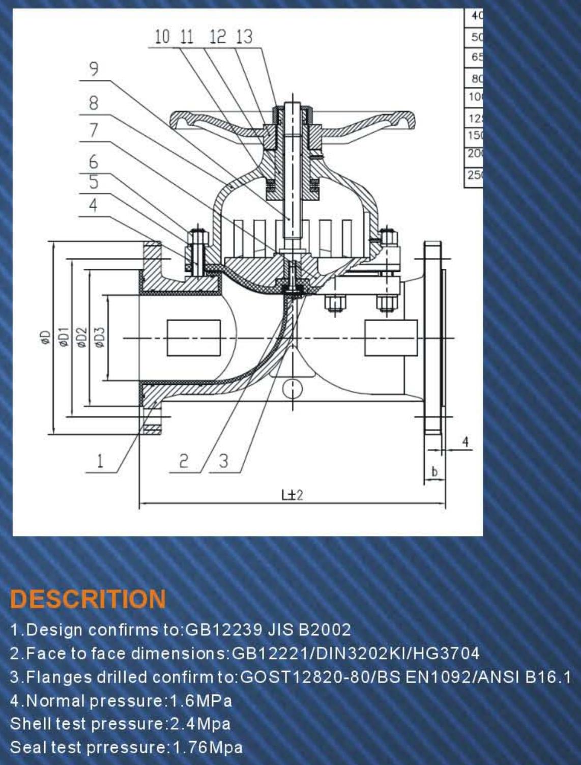 CAST STEEL DIAPHRAGM VALVE-PN16