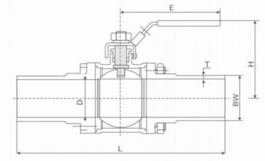 THREE PIECE LONG BUTT WELDING BALL VALVE